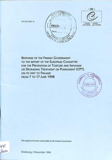 Responses of the Finnish government to the report of the European committee for the prevention of torture and inhuman or degrading treatment or punishment (CPT) on its visit to Finland from 7 to 17 June 1998