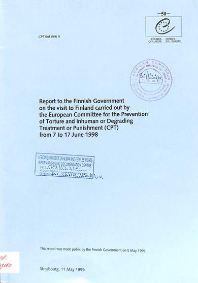 Report to the Finnish government on the visit to Finland carried out by the European Committee for the Prevention of Torture and inhuman or degrading treatment or punishment (CPT) from 7 to 17 June 1998