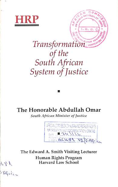 Transformation of the South African system of justice