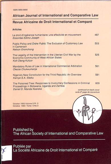 African journal of international law = Revue Africaine de droit international et compare: October 1993 volume 5 pt. 3