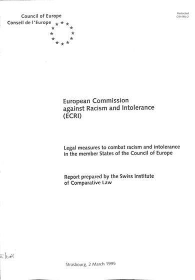 European Commission against Racism and Intolerance (ECRI): legal measures to combat racism and intolerance in the member states of the council of Europe