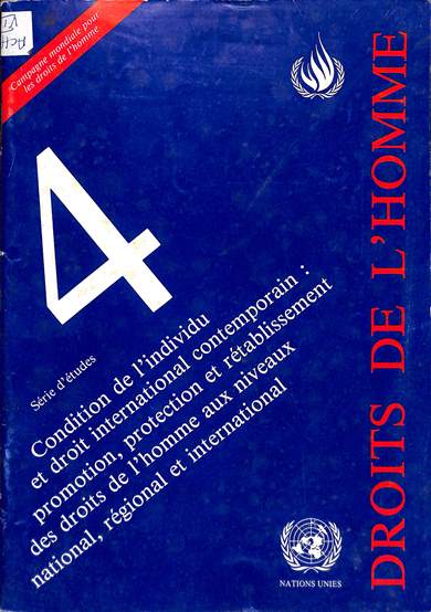 Condition de l'individu et droit international contemporain : promotion, protection et rétablissement des droits de l'homme aux niveaux national, régional et international: Séries d' études 4