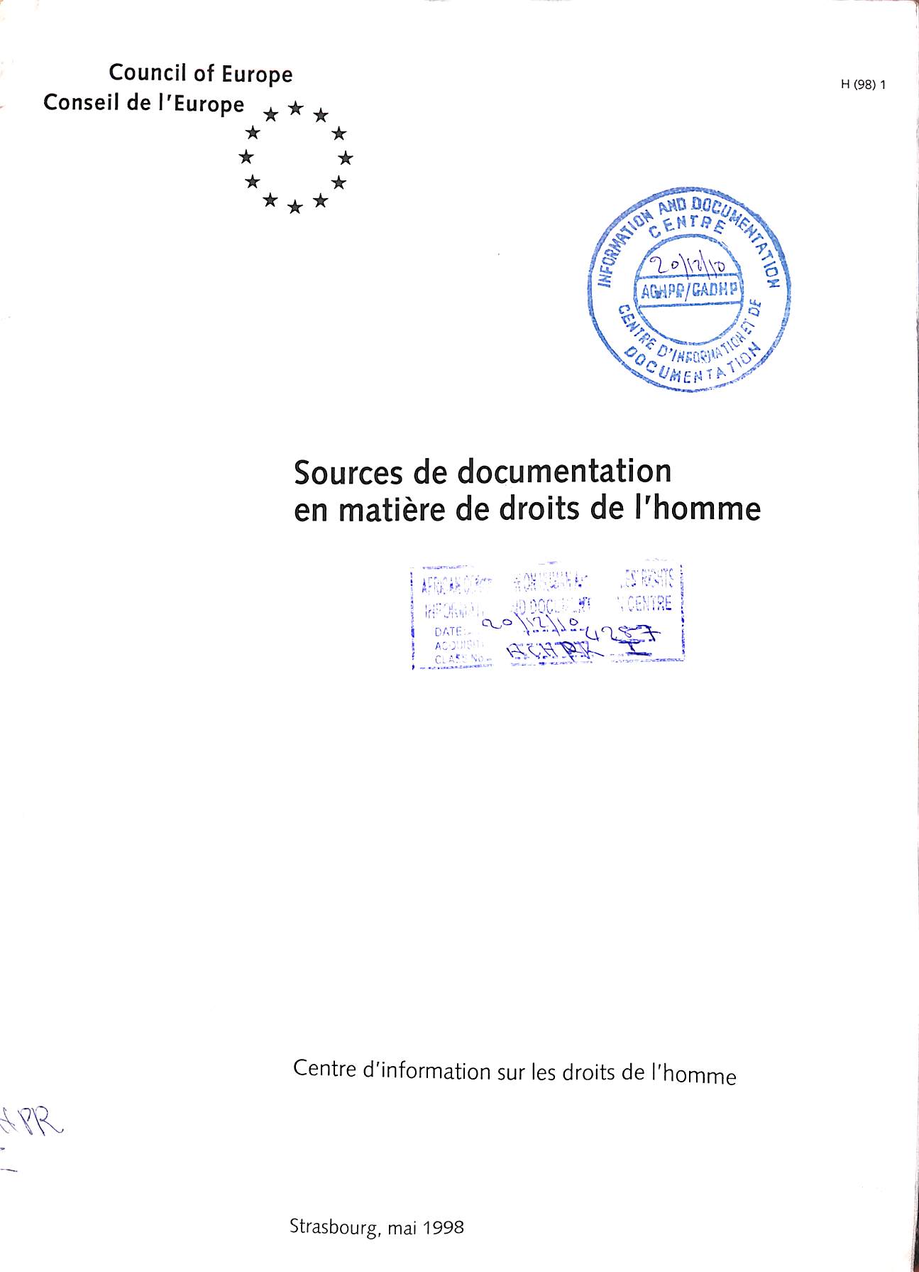 Sources de documentation en matière de droits de l'homme