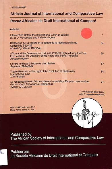 African journal of international law = Revue Africaine de droit international et compare: March 1993 volume 5 pt. 1