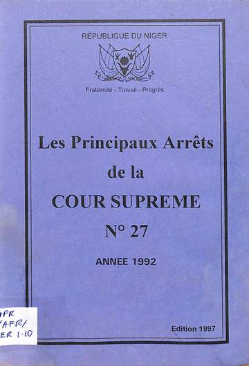 Les principaux arrêts de la Cour Suprême no 27 – année 1992