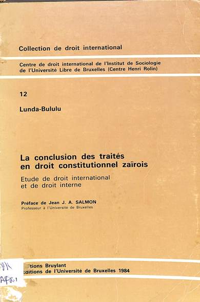 la conclusion des traités en droit constitutionnel Zairois