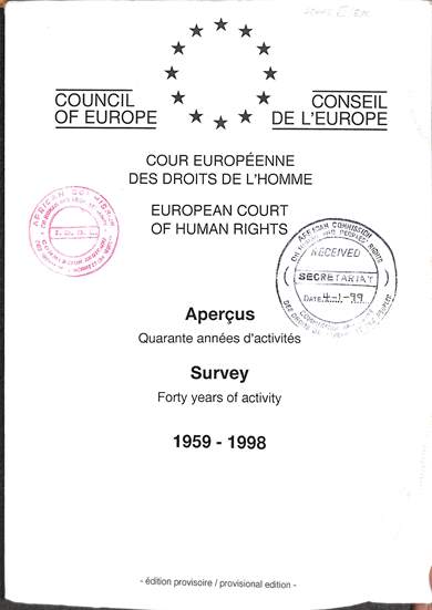 Aperçu quarante années d'activité = survey forty years of activity 1959 – 1998