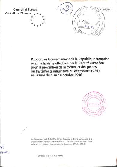 Rapport au governement de la République francaise relatif à la visite effectuée par le comité  Européen pour la prévention de la torture et des peines ou traitements inhumains ou dégradants (CPT) en Franc