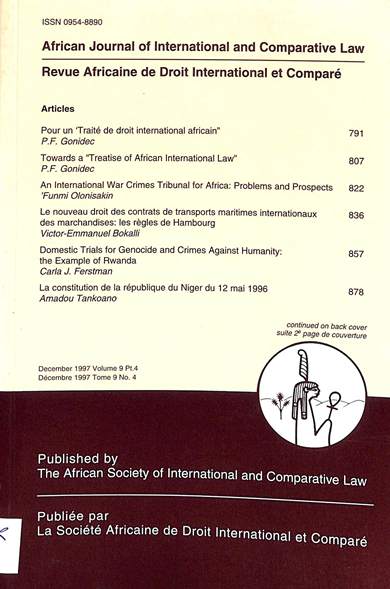 African journal of international law = Revue Africaine de droit international et compare: December 1997 volume 9pt. 4