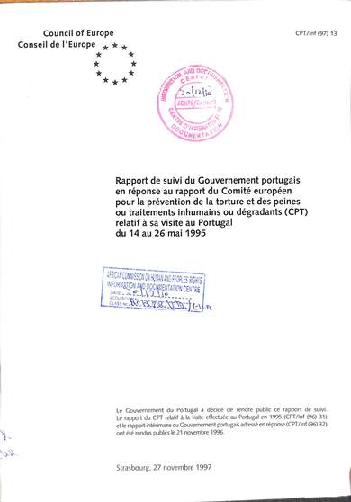 Rapport de suivi du gouvernement portugais en réponse au rapport du comité  Européen pour la prévention de la torture et des peines ou traitements inhumains ou dégradants (CPT) relatif à sa visite au Portugal du 14 au 26 ,au 1995