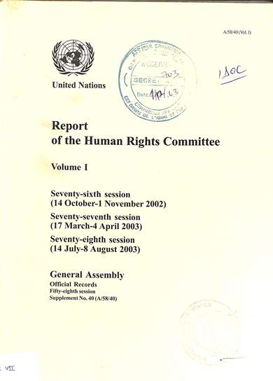 Report of the human rights committee volume I