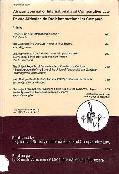 African journal of international law = Revue Africaine de droit international et compare: June 1993 volume 5 pt. 2 