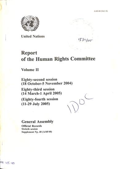 Report of the human rights committee volume II: General assembly official records: eighty-second sessions