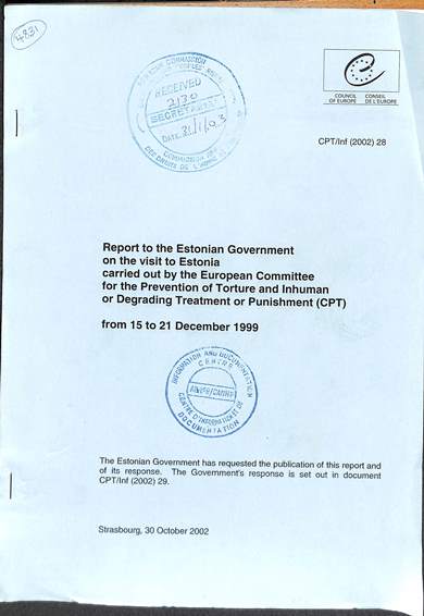 Report to the Estonian government on the visit of the European committee for the prevention of torture and inhuman or degrading treatment or punishment (CPT) from 15 to 21 December 1999