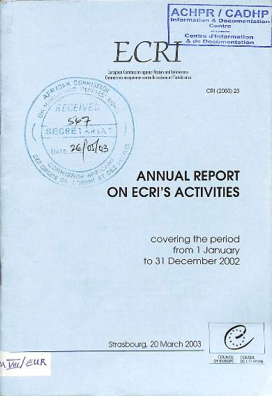 Annual report on ECRI’s activities: Covering the period from 1 January to 31 December 2002