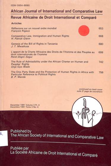 African journal of international law = Revue Africaine de droit international et compare: December 1991 volume 3 pt. 4