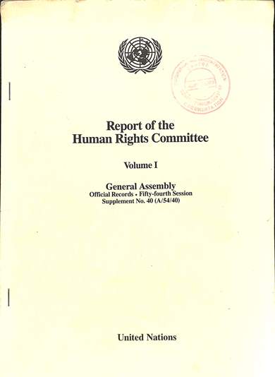 Report of the human rights committee volume I: General assembly official records: fifty-fourth session