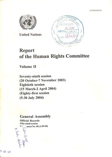 Report of the human rights committee volume II: General assembly official records: seventy-ninth sessions