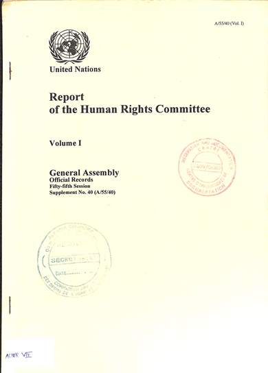 Report of the human rights committee volume I: General assembly official records fifty-fifth session