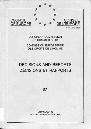 Decisions and reports = decisions et rapports: October 1989 = Octobre 1989