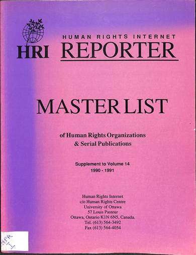 Master list of human rights organizations and serial publications: Suplement to volume 14, 1990 - 1991