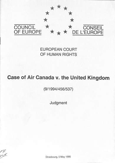Case of Air Canada v. the United Kingdom: Judgement
